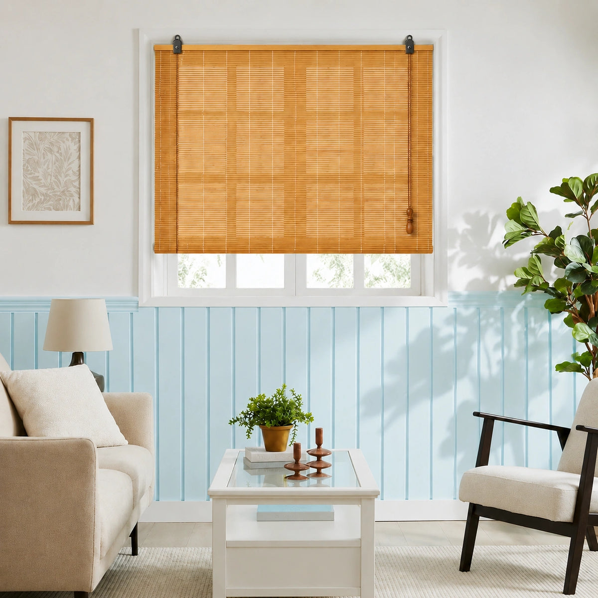 Custom Natural Bamboo Roll-Up Window Shade – Light Filtering Woven Wood Blind
