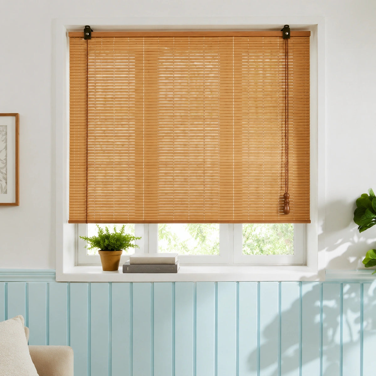 Custom Natural Bamboo Roll-Up Window Shade – Light Filtering Woven Wood Blind