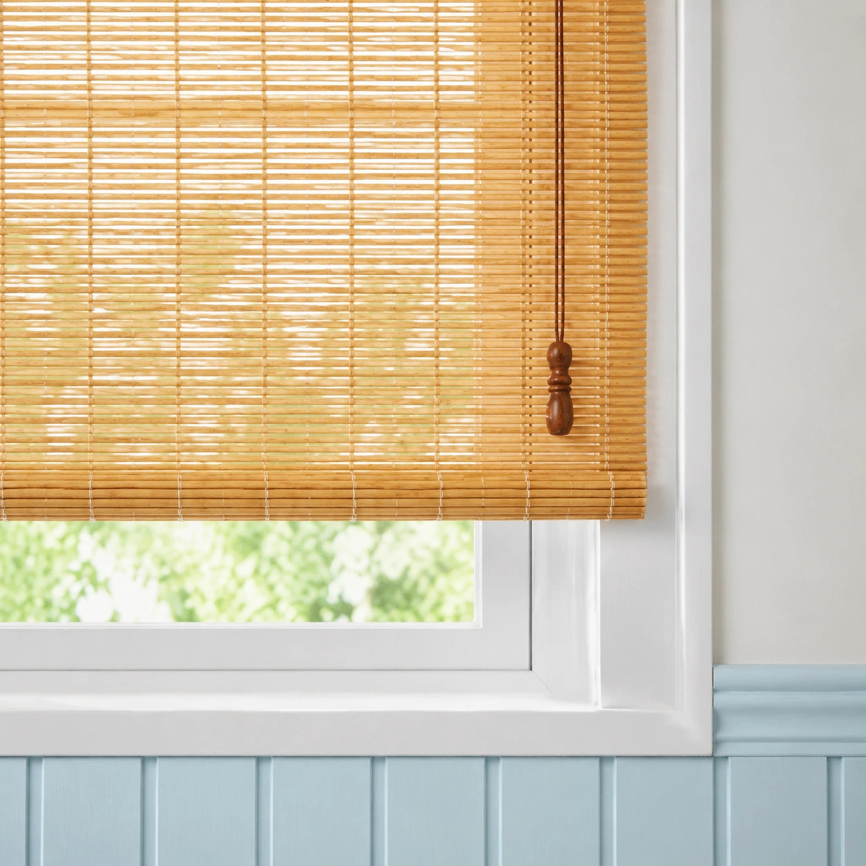 Custom Natural Bamboo Roll-Up Window Shade – Light Filtering Woven Wood Blind