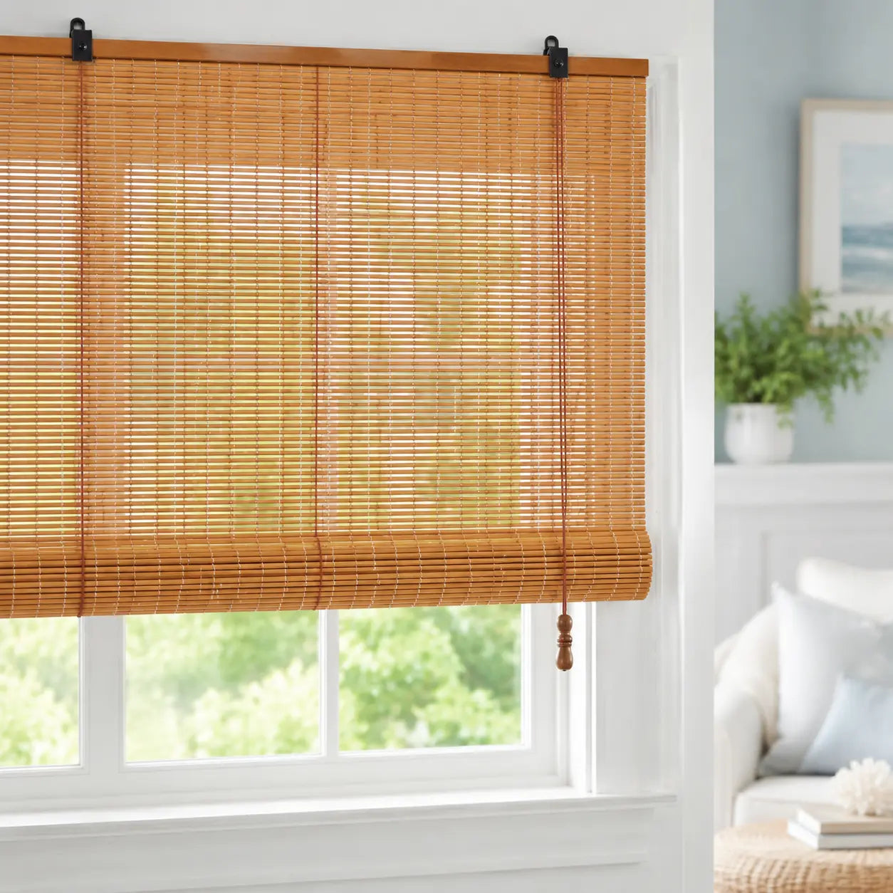 Custom Natural Bamboo Roll-Up Window Shade – Light Filtering Woven Wood Blind