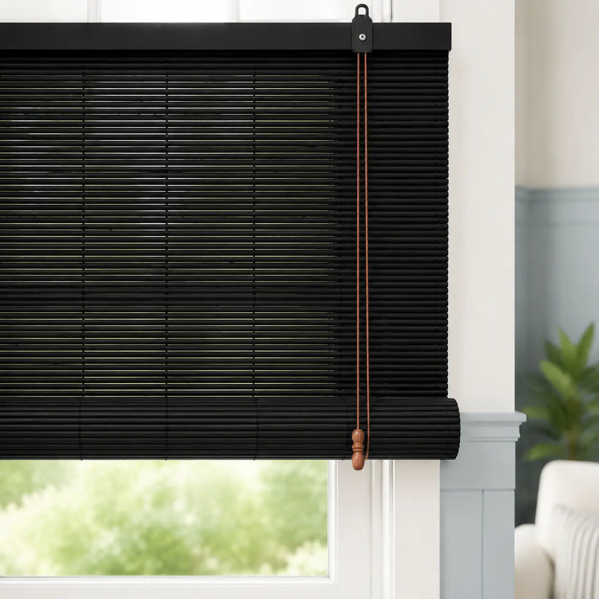 Custom Natural Bamboo Roll-Up Window Shade – Light Filtering Woven Wood Blind