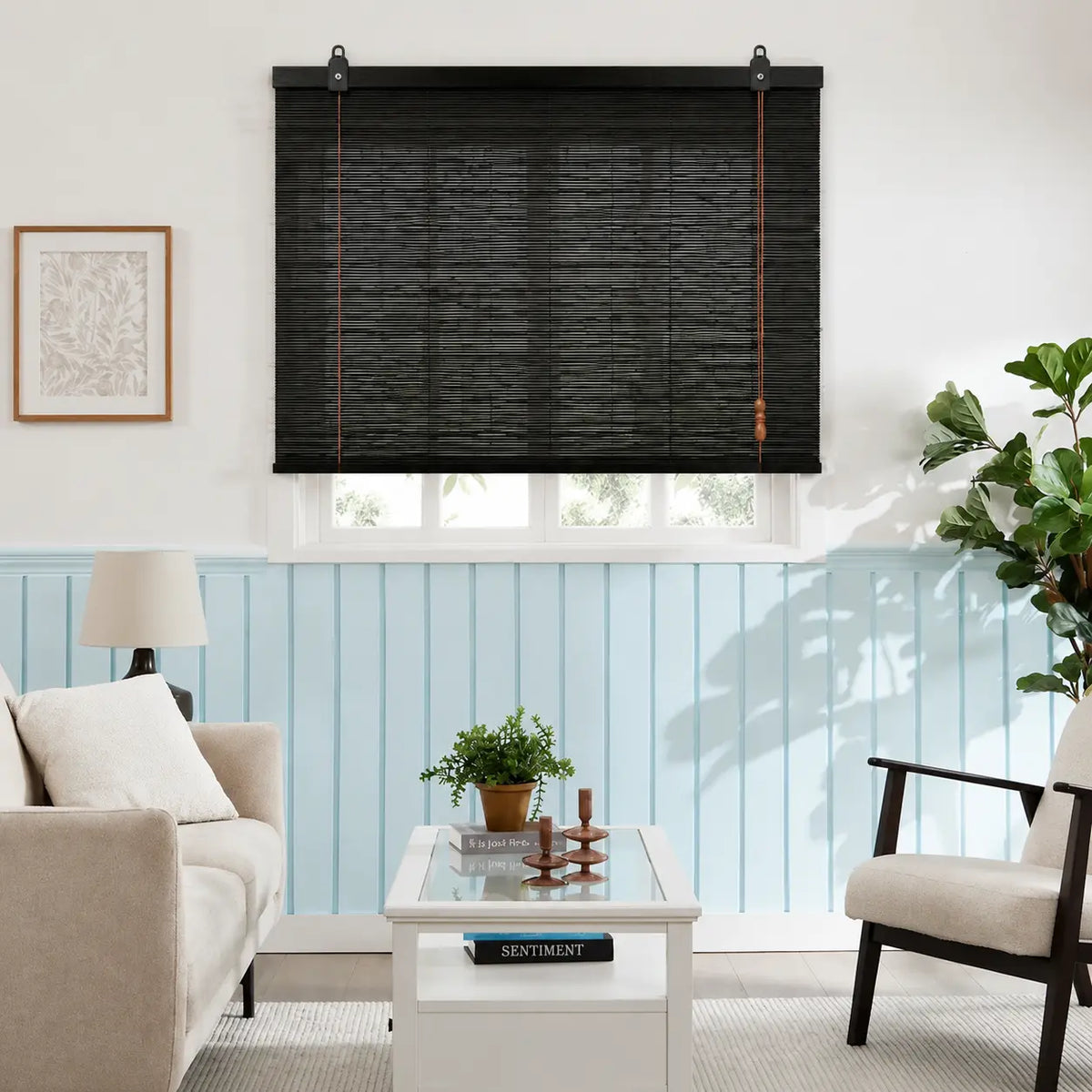 Custom Natural Bamboo Roll-Up Window Shade – Light Filtering Woven Wood Blind