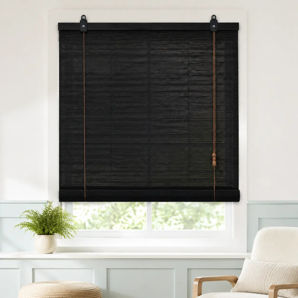 Custom Natural Bamboo Roll-Up Window Shade – Light Filtering Woven Wood Blind