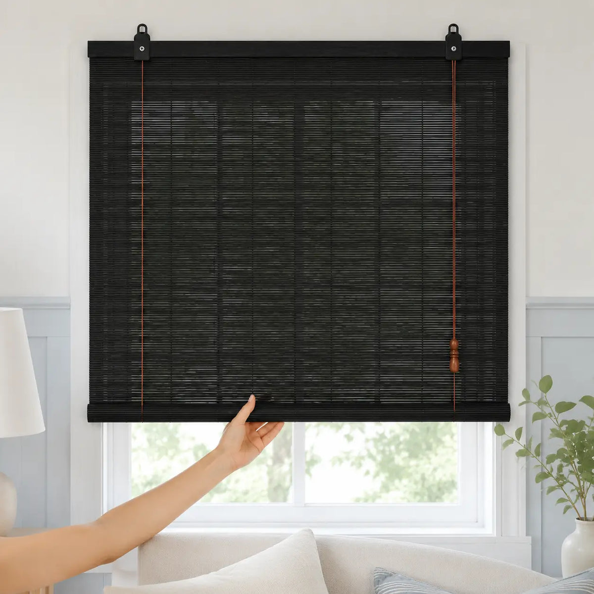 Custom Natural Bamboo Roll-Up Window Shade – Light Filtering Woven Wood Blind