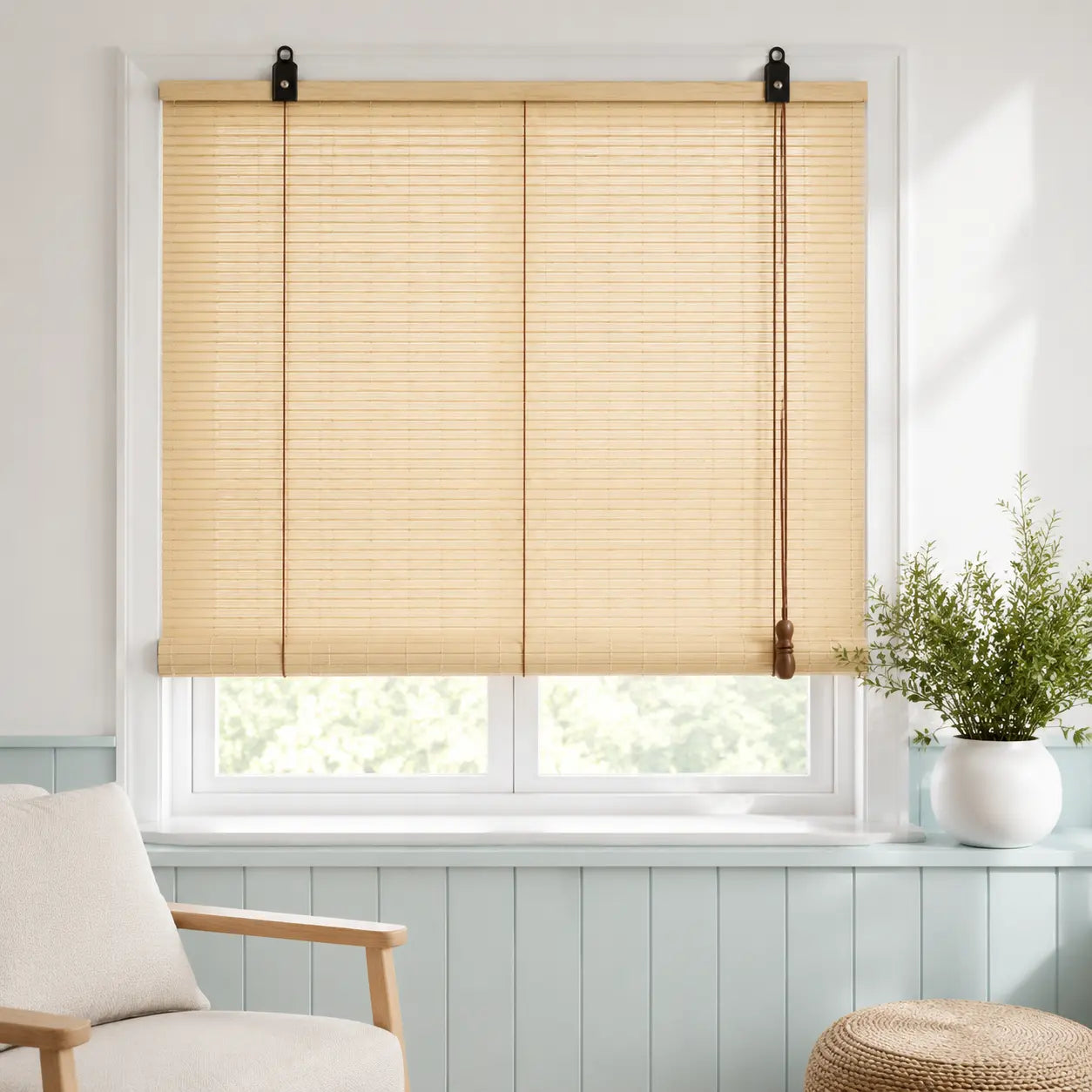Custom Natural Bamboo Roll-Up Window Shade – Light Filtering Woven Wood Blind