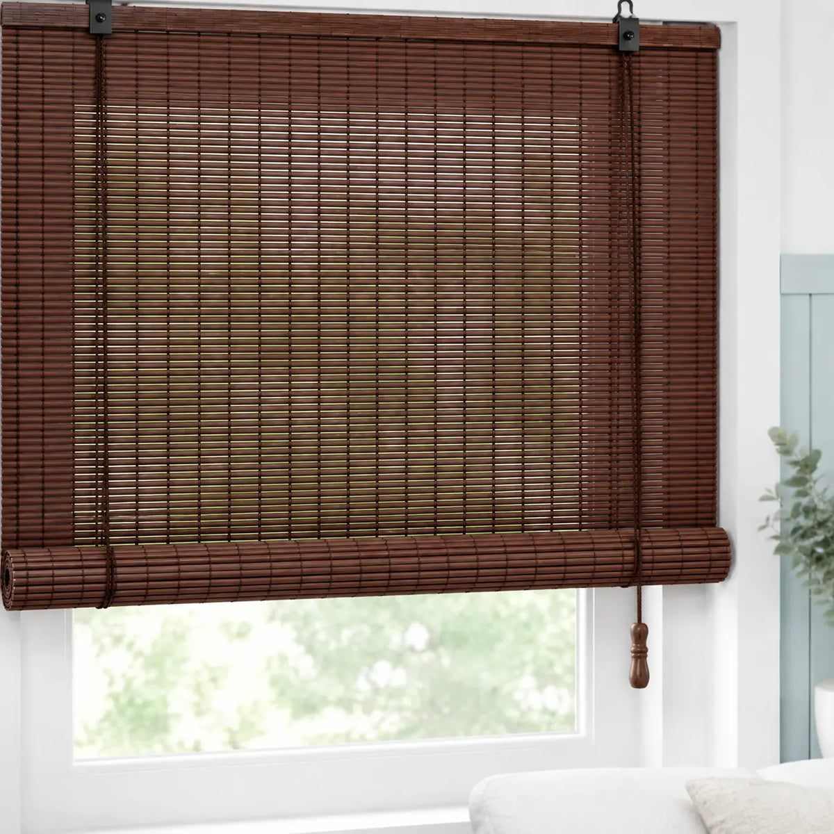 Custom Natural Bamboo Roll-Up Window Shade – Light Filtering Woven Wood Blind