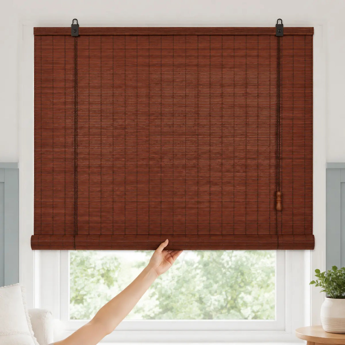 Custom Natural Bamboo Roll-Up Window Shade – Light Filtering Woven Wood Blind