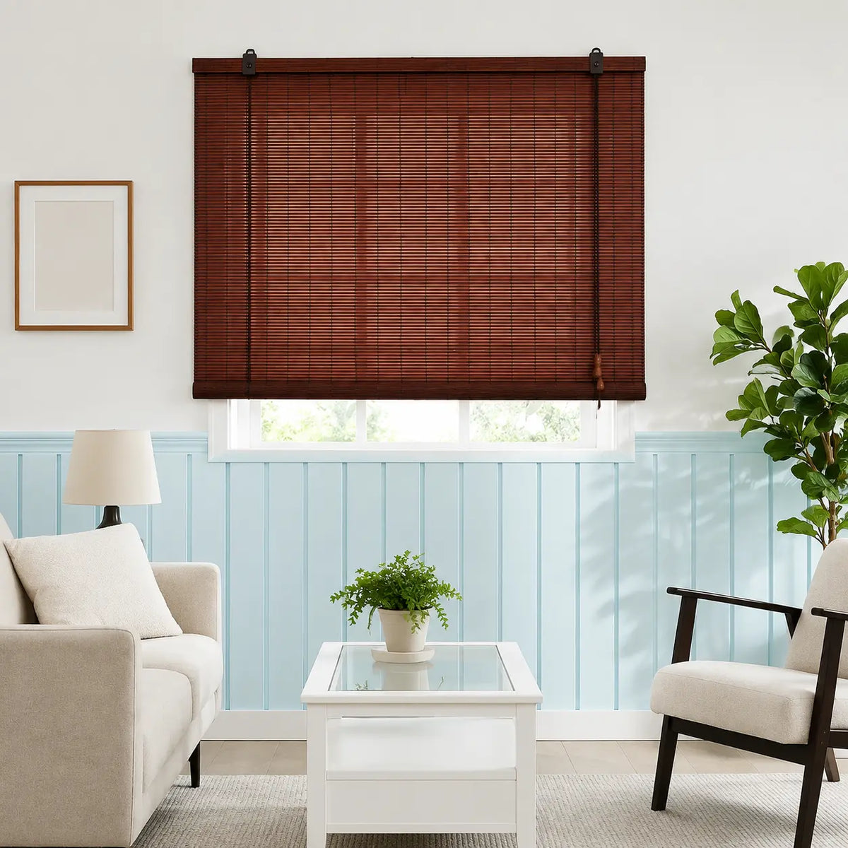 Custom Natural Bamboo Roll-Up Window Shade – Light Filtering Woven Wood Blind