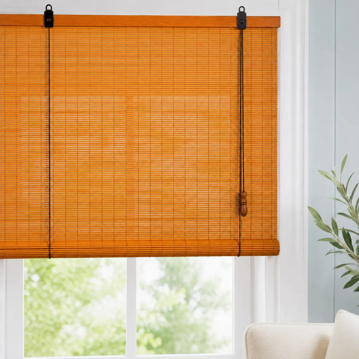 Custom Natural Bamboo Roll-Up Window Shade – Light Filtering Woven Wood Blind
