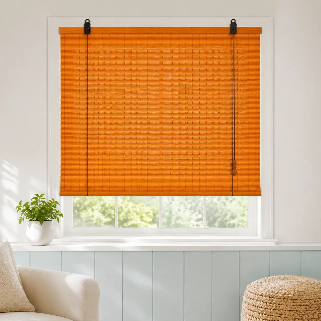 Custom Natural Bamboo Roll-Up Window Shade – Light Filtering Woven Wood Blind