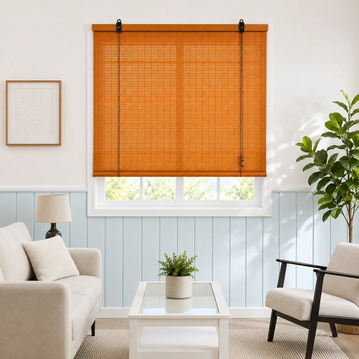 Custom Natural Bamboo Roll-Up Window Shade – Light Filtering Woven Wood Blind