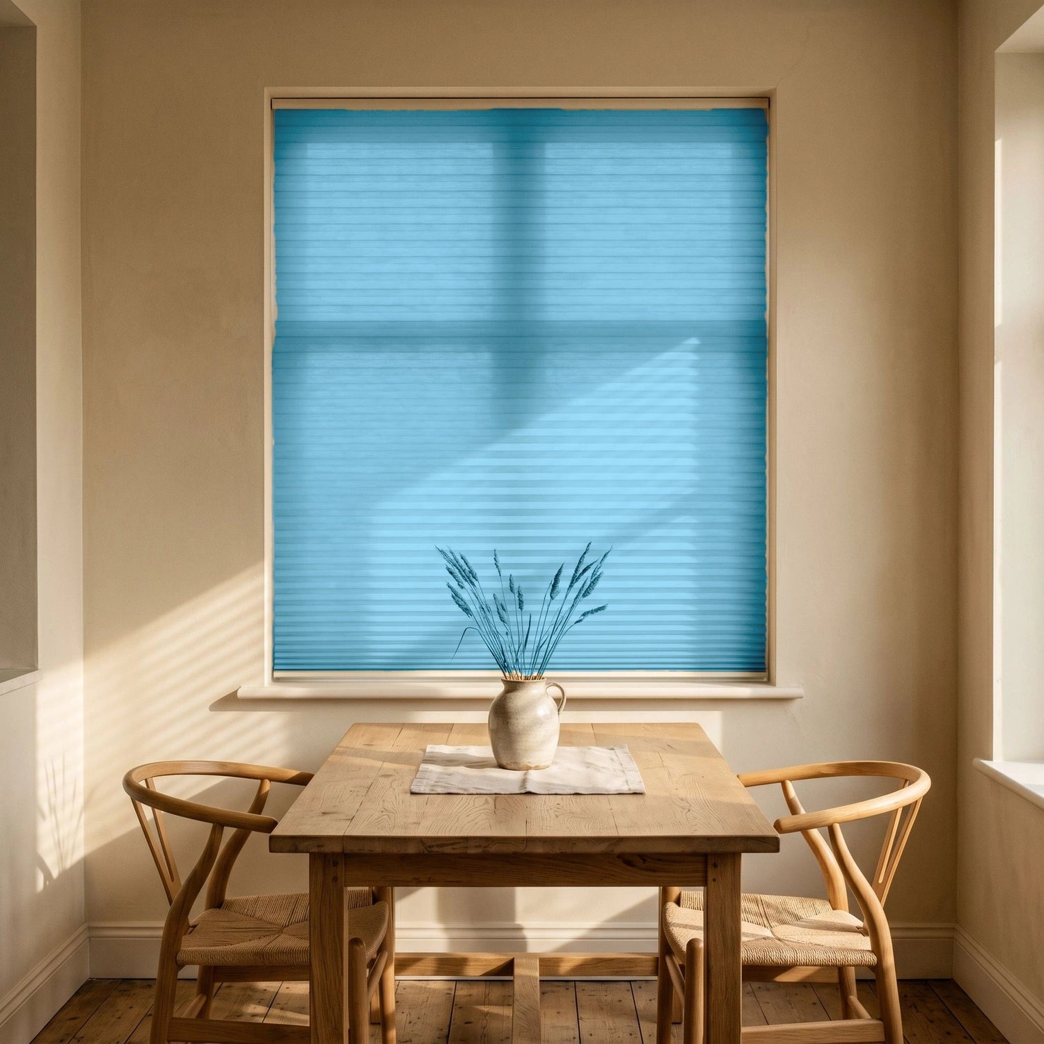Custom Cellular Shades - Sky Blue in Bright Dining