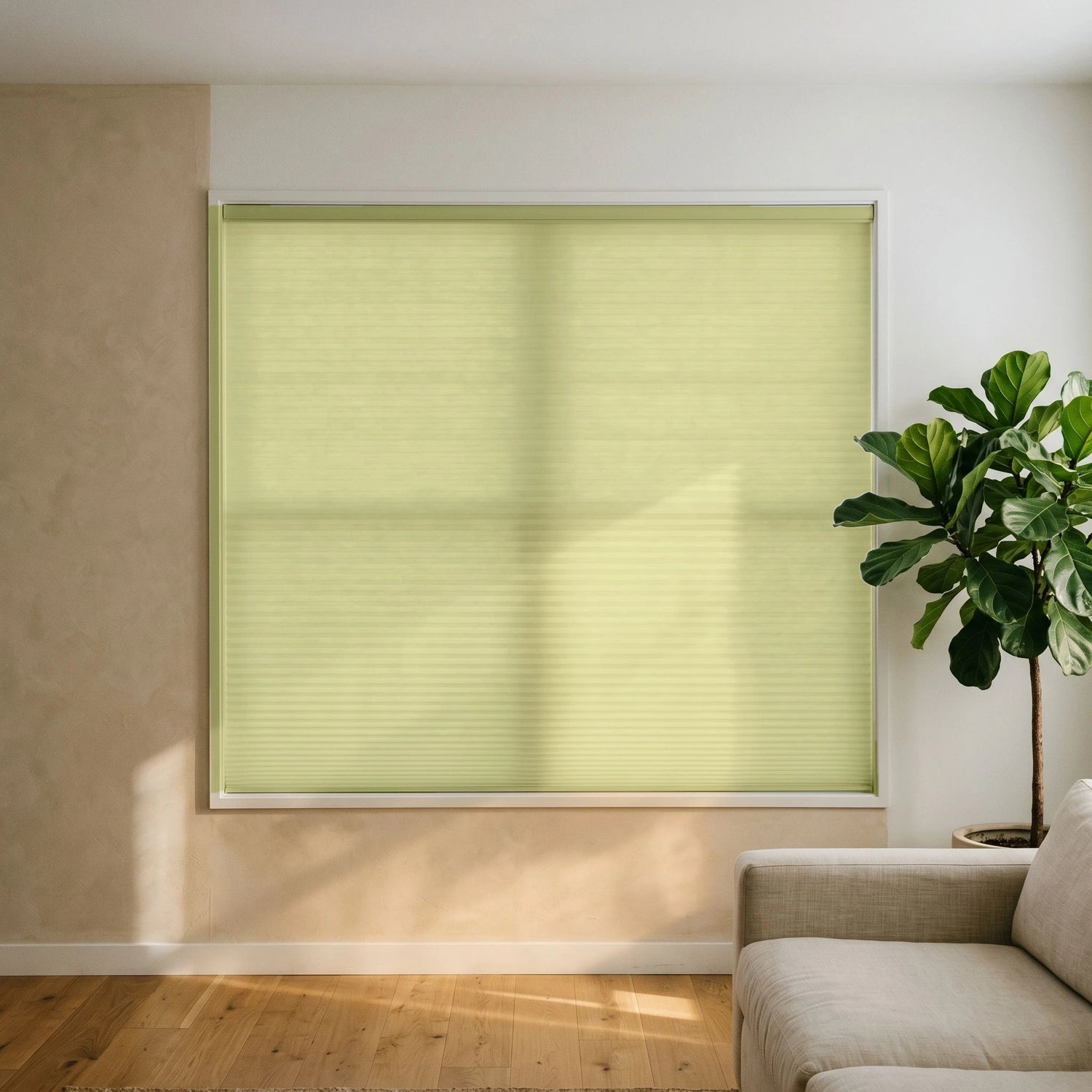 Custom Cellular Shades - Pale Citron in Airy Living