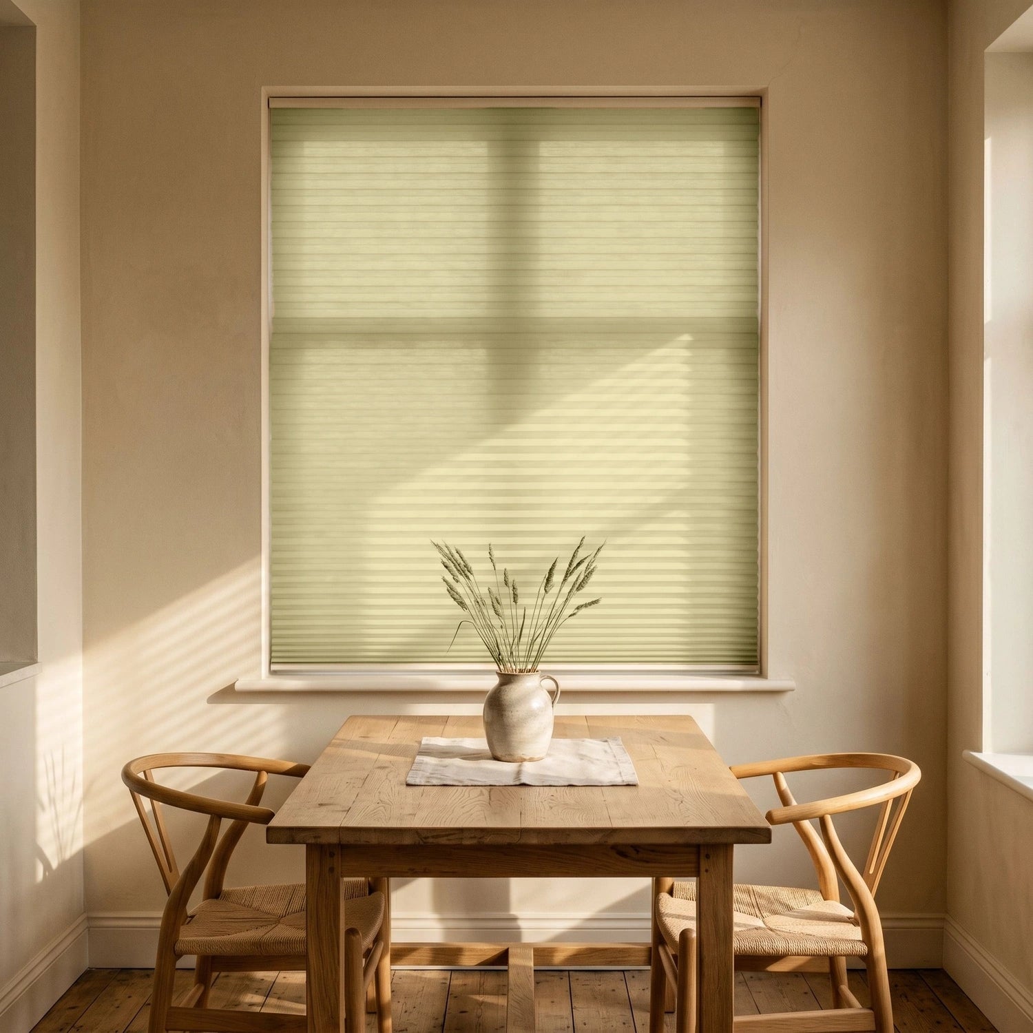 Custom Cellular Shades - Straw Beige in Bright Dining