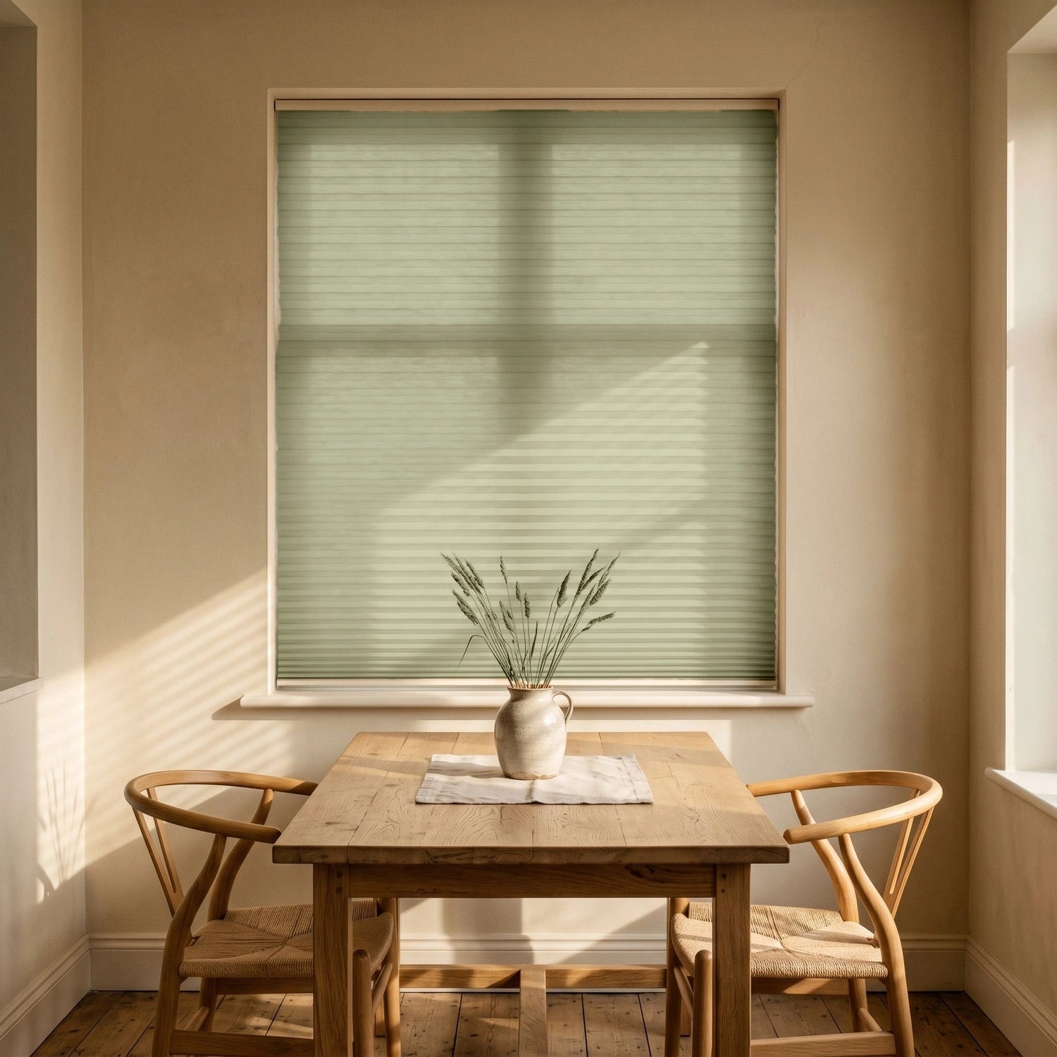 Custom Cellular Shades - Sage Green in Bright Dining