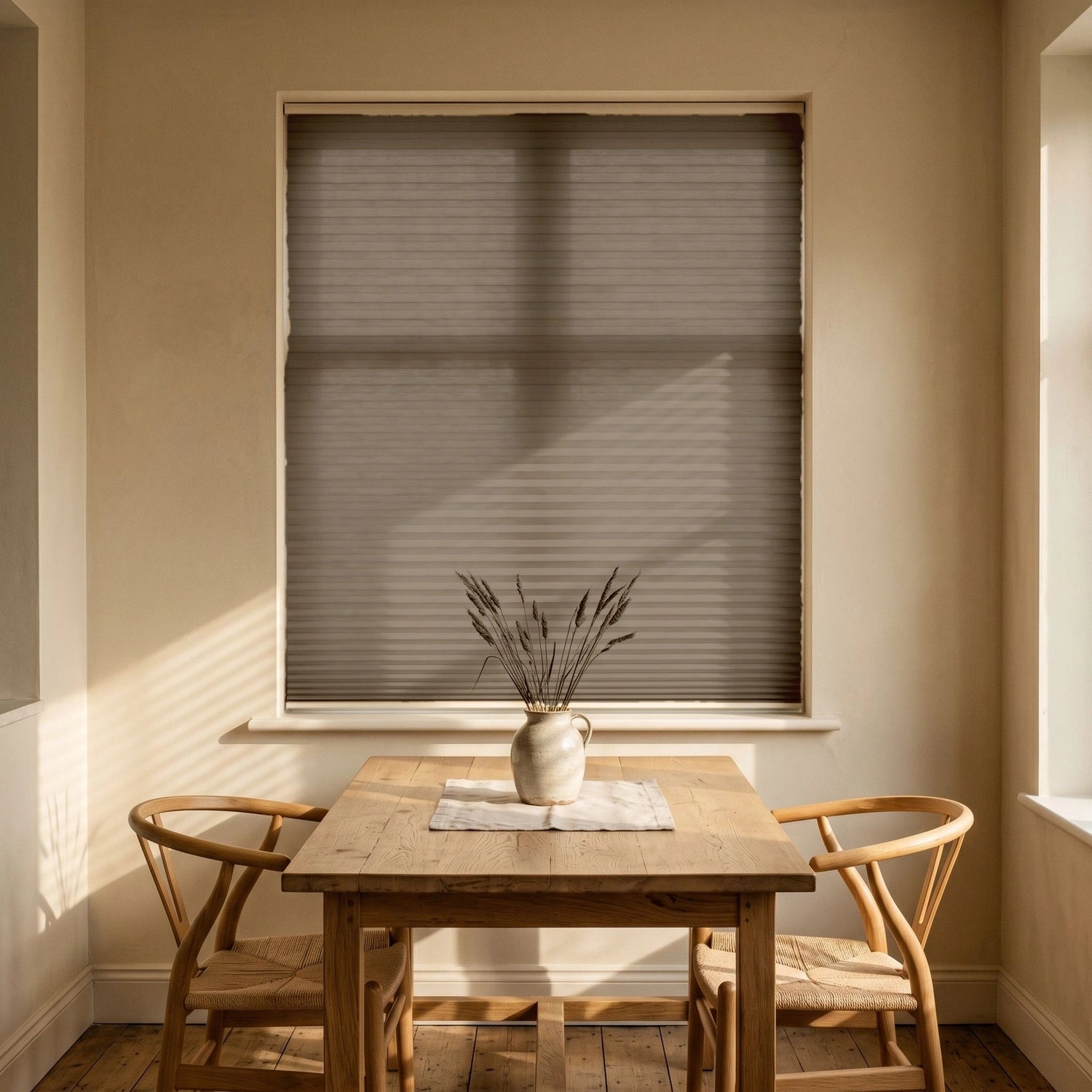 Custom Cellular Shades - Taupe Brown in Bright Dining
