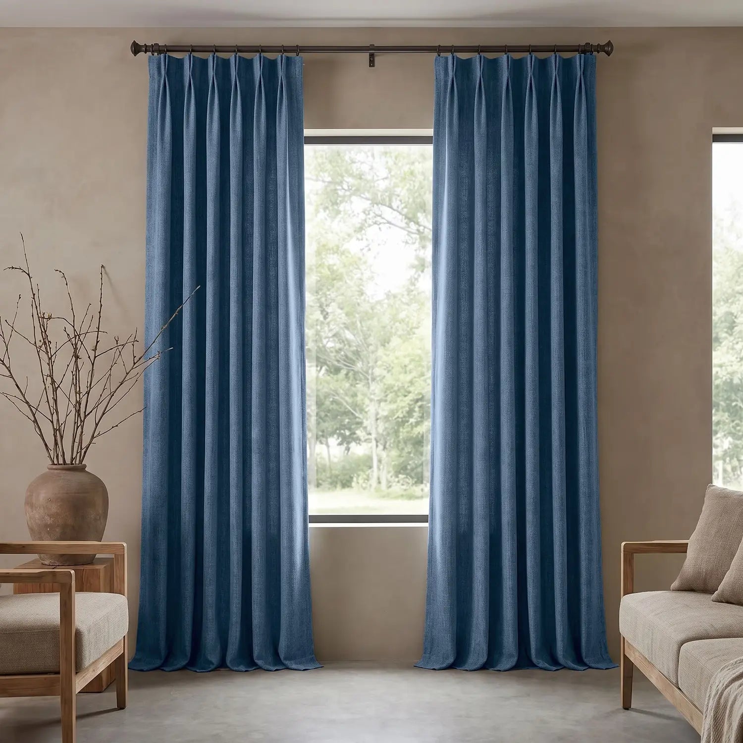 Custom Blackout Curtain - Dusty Blue in room