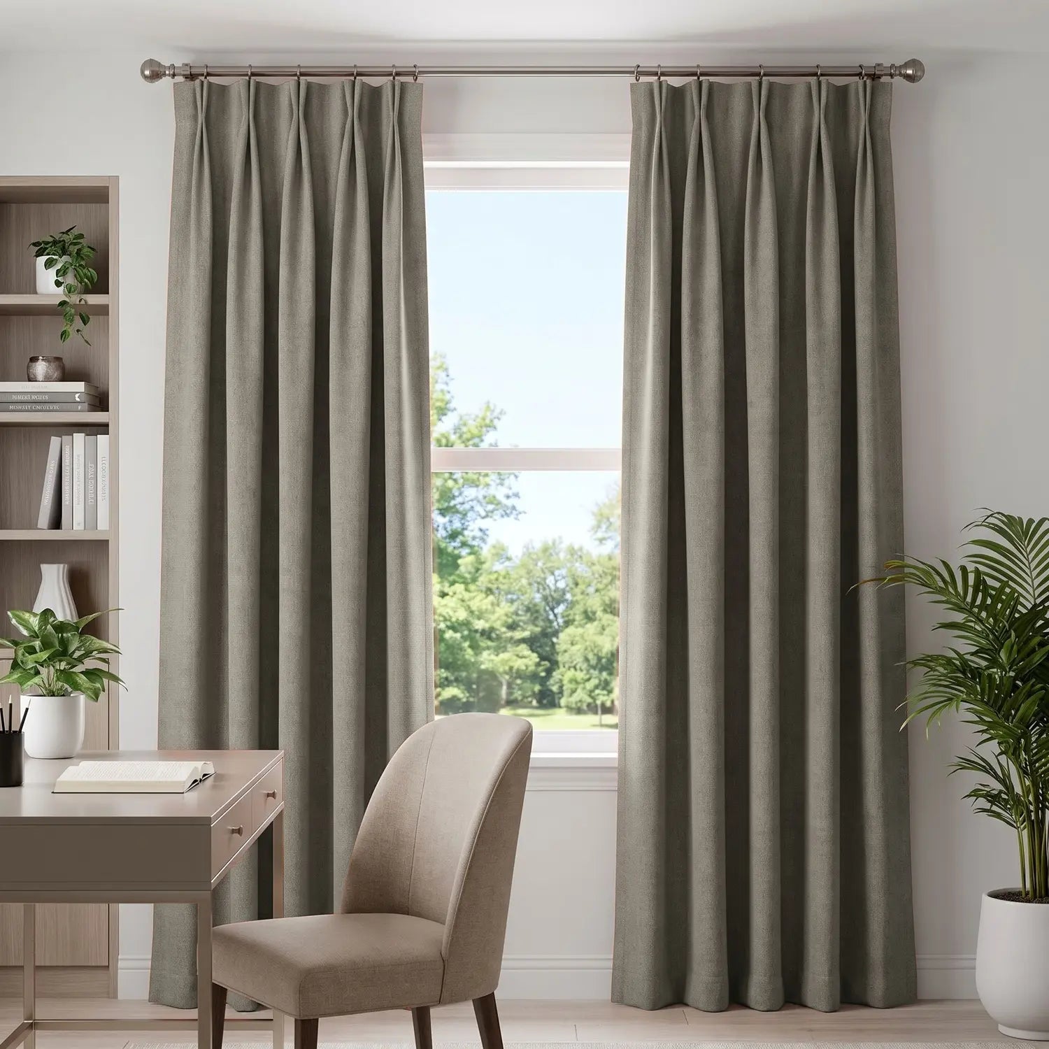 Custom Blackout Curtain - Warm Taupe in room