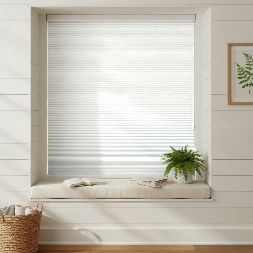 Custom Blackout Cellular Shades - 7212-19-嫩菊绿 in Bay Window Nook