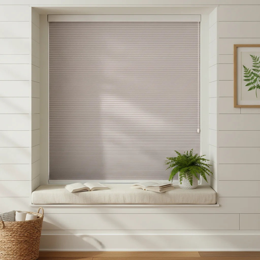 Custom Blackout Cellular Shades - OM3-16 in Bay Window Nook