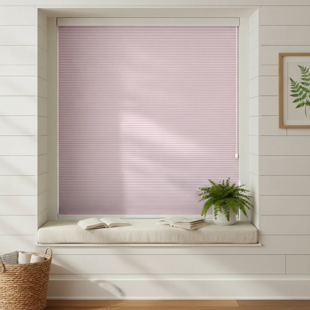 Custom Blackout Cellular Shades - OM3-7 in Bay Window Nook