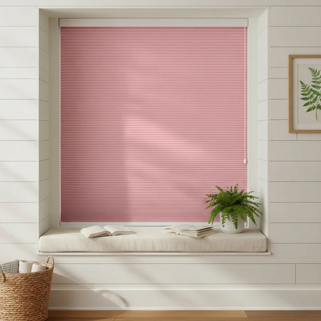 Custom Blackout Cellular Shades - OM3-9 in Bay Window Nook