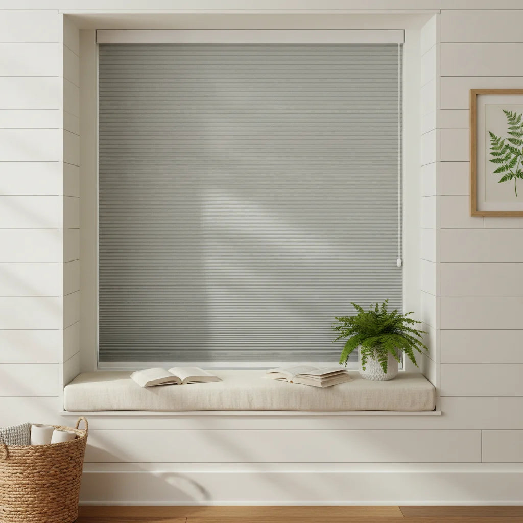 Eclipse Blackout Top-Down Cellular Shades - Bay Window Nook