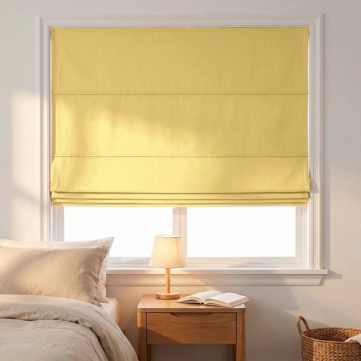 Custom Roman Shade - Pale Wheat in room