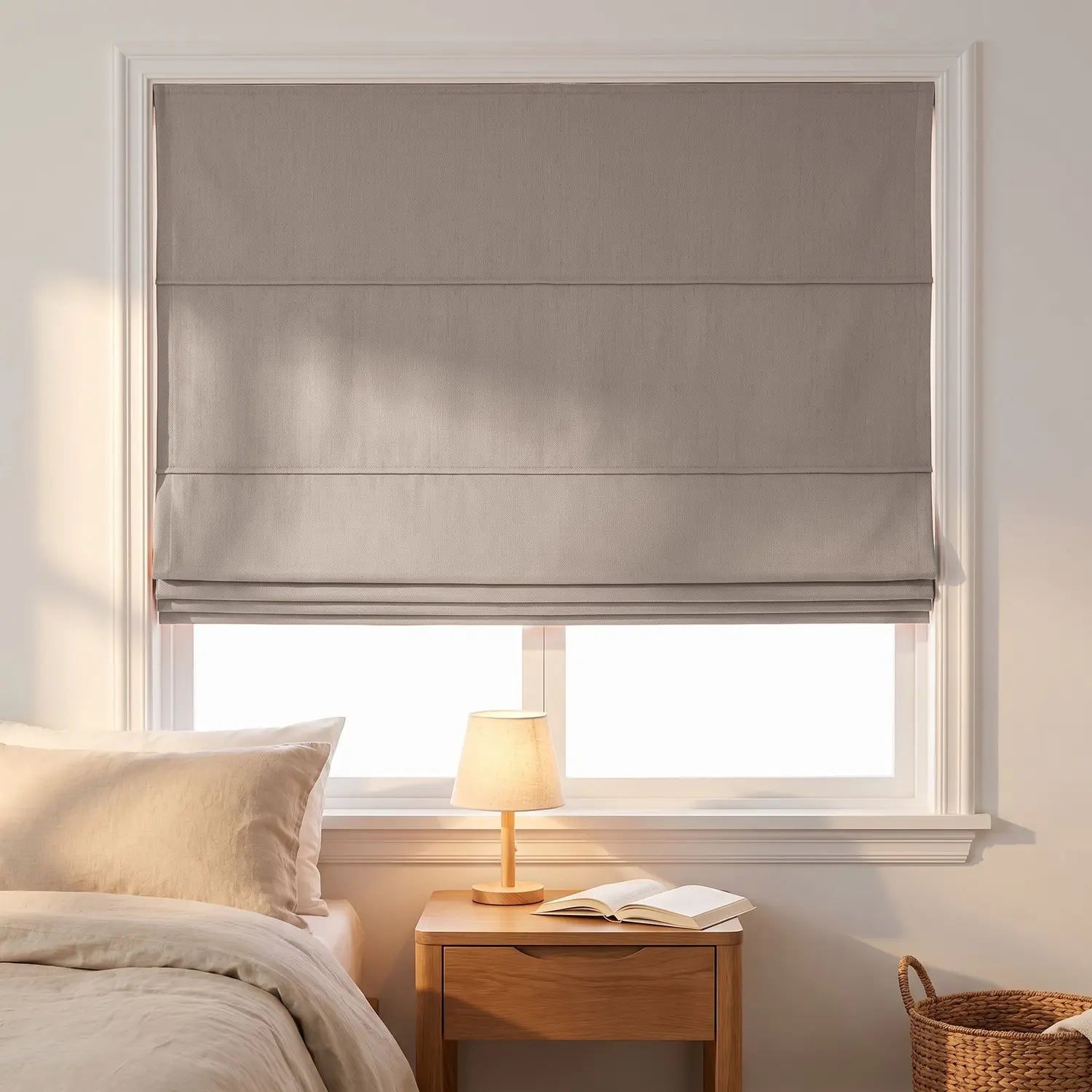 Custom Roman Shade - Sand Beige in room