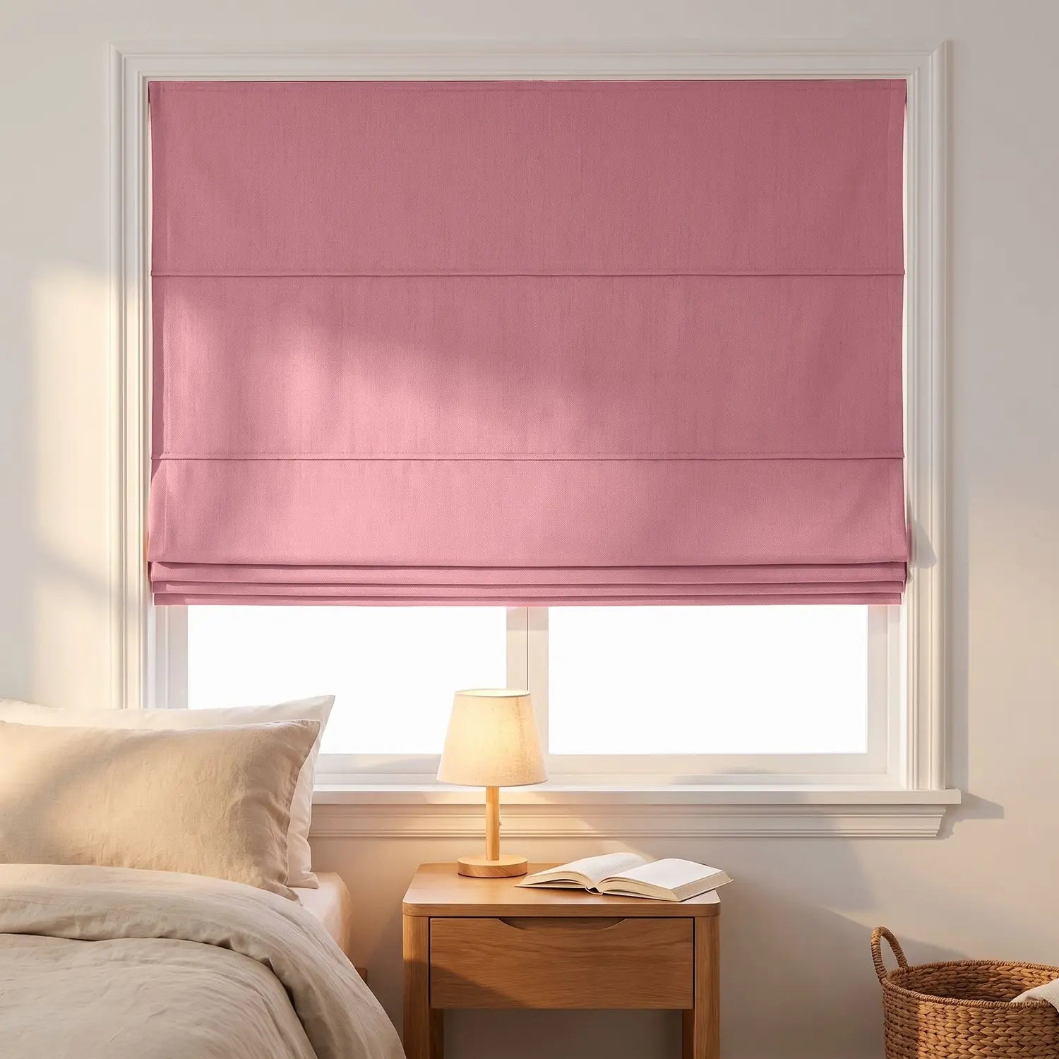 Custom Roman Shade - Dusty Rose in room