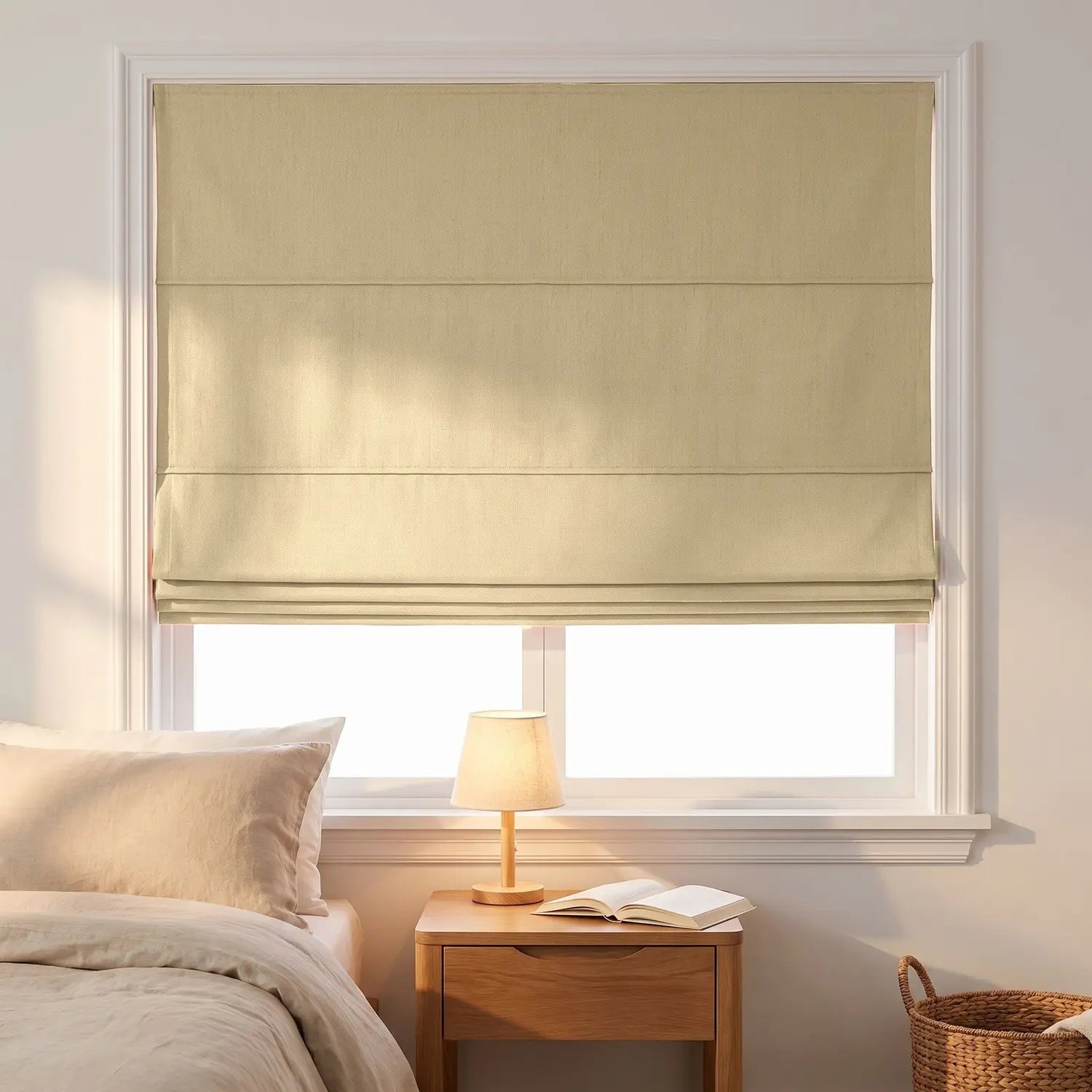 Custom Roman Shade - Golden Wheat in room