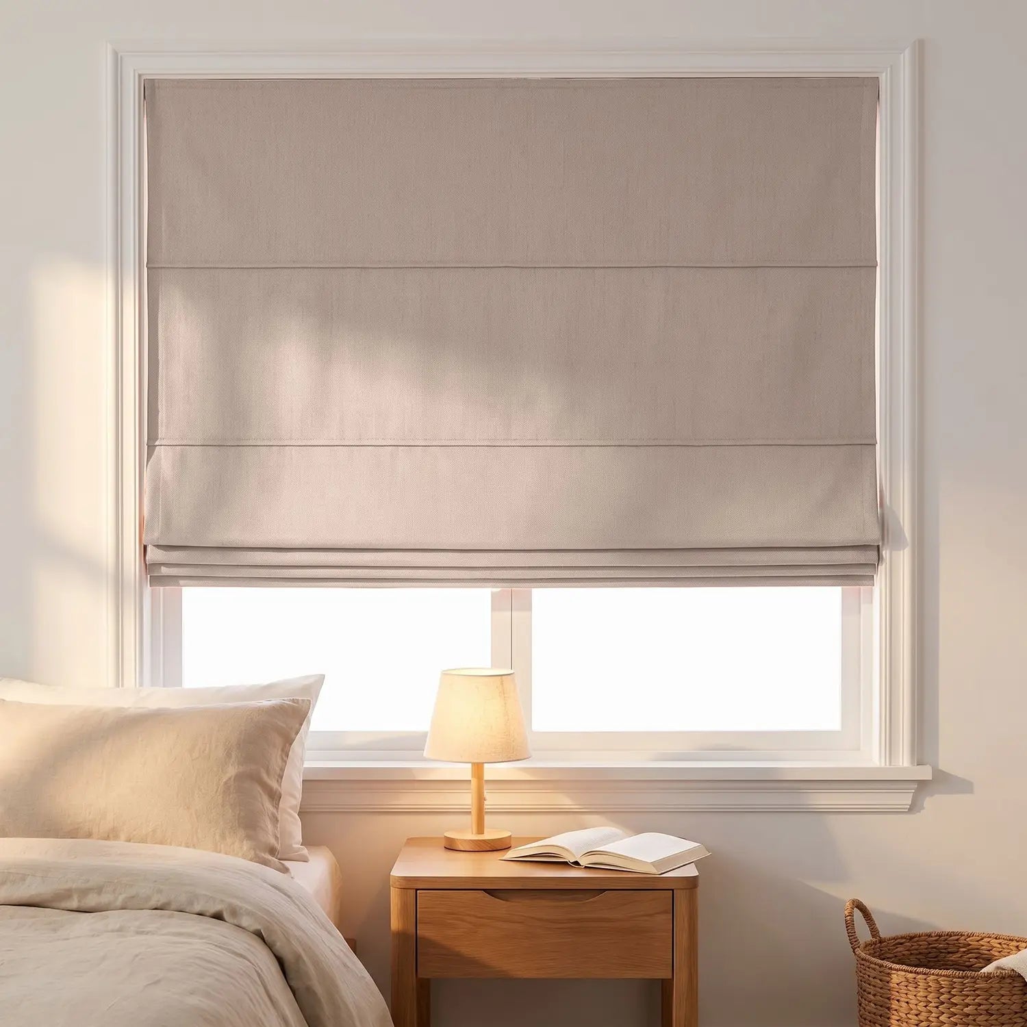 Custom Roman Shade - Oat Beige in room