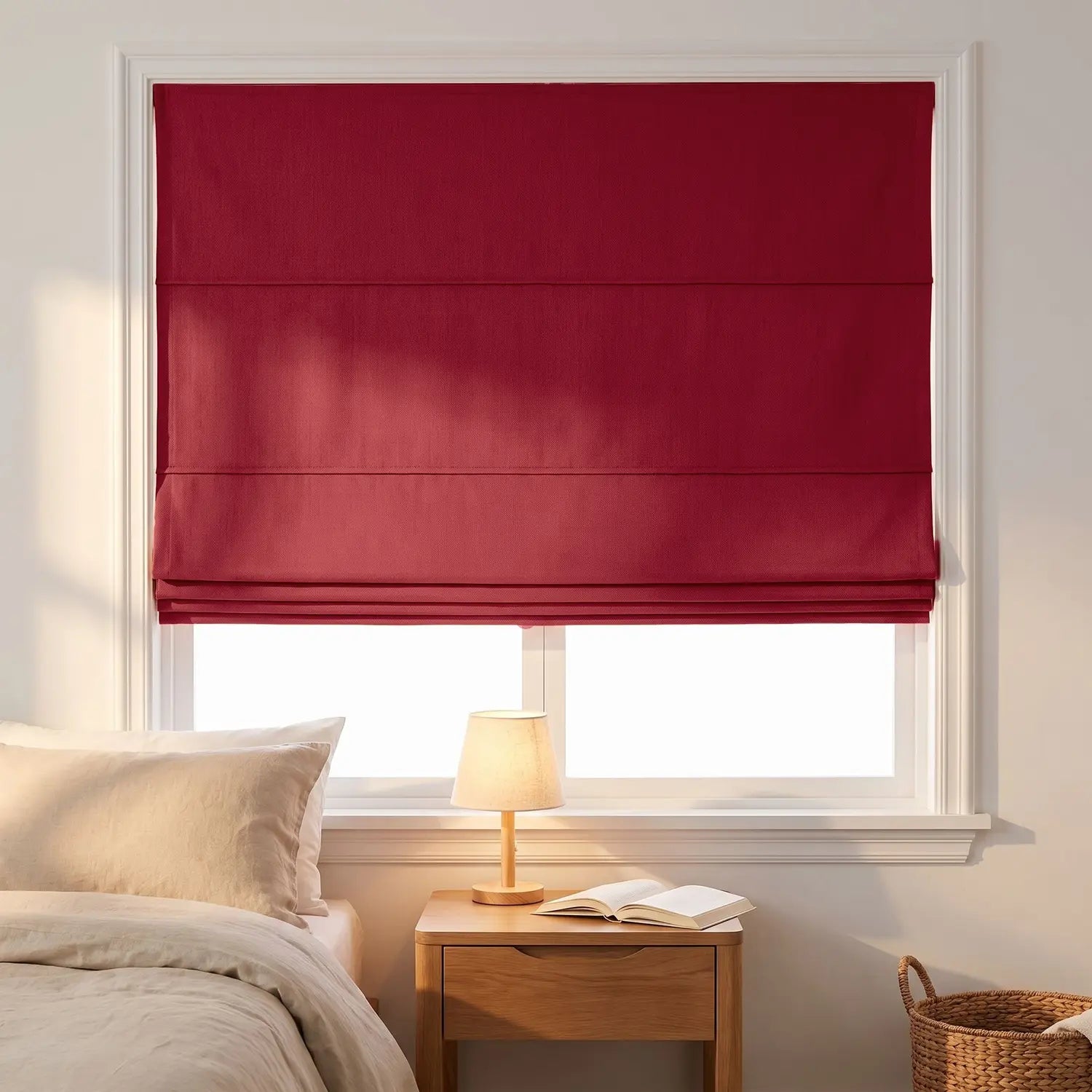 Custom Roman Shade - Brick Red in room