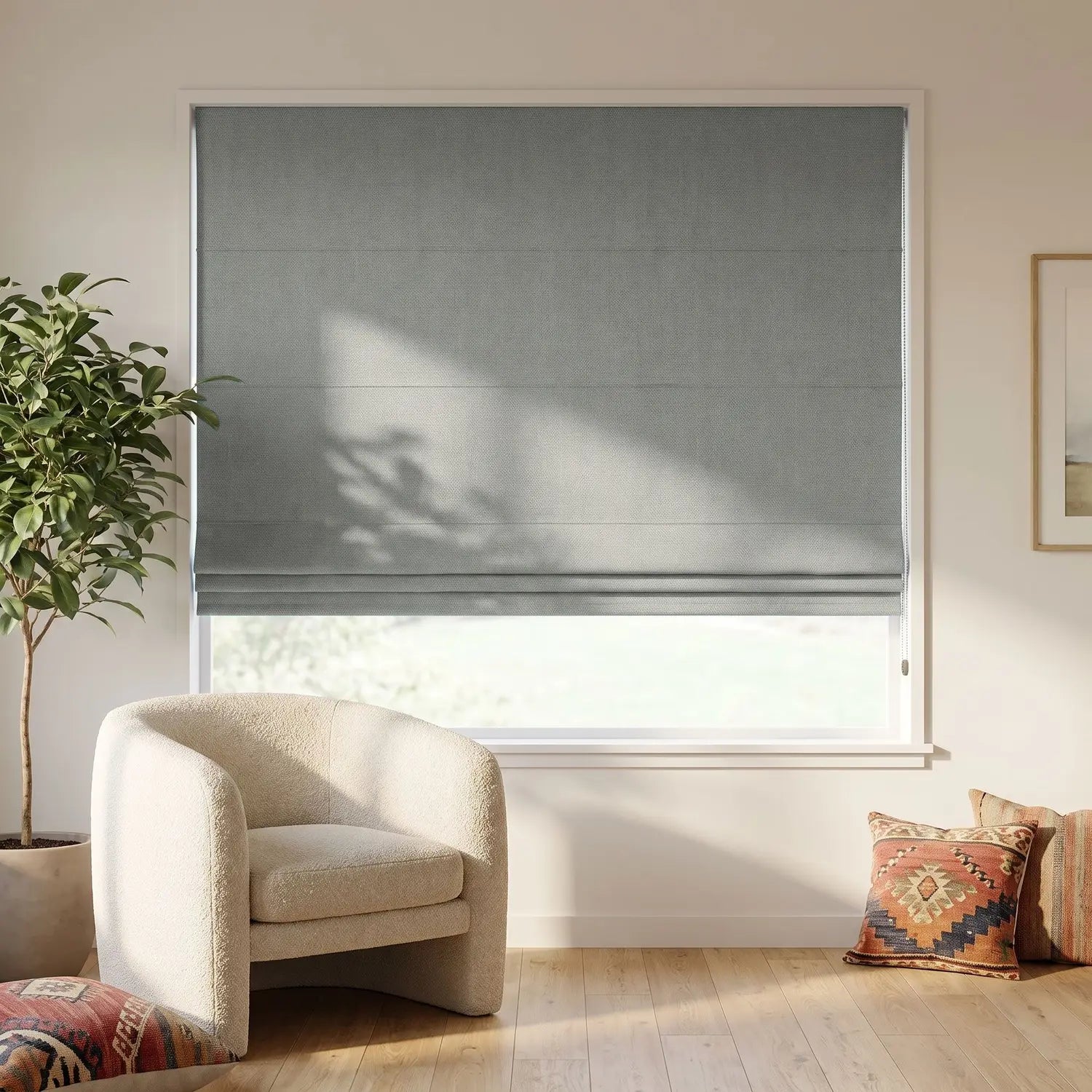 Custom Roman Shade - Greige in room