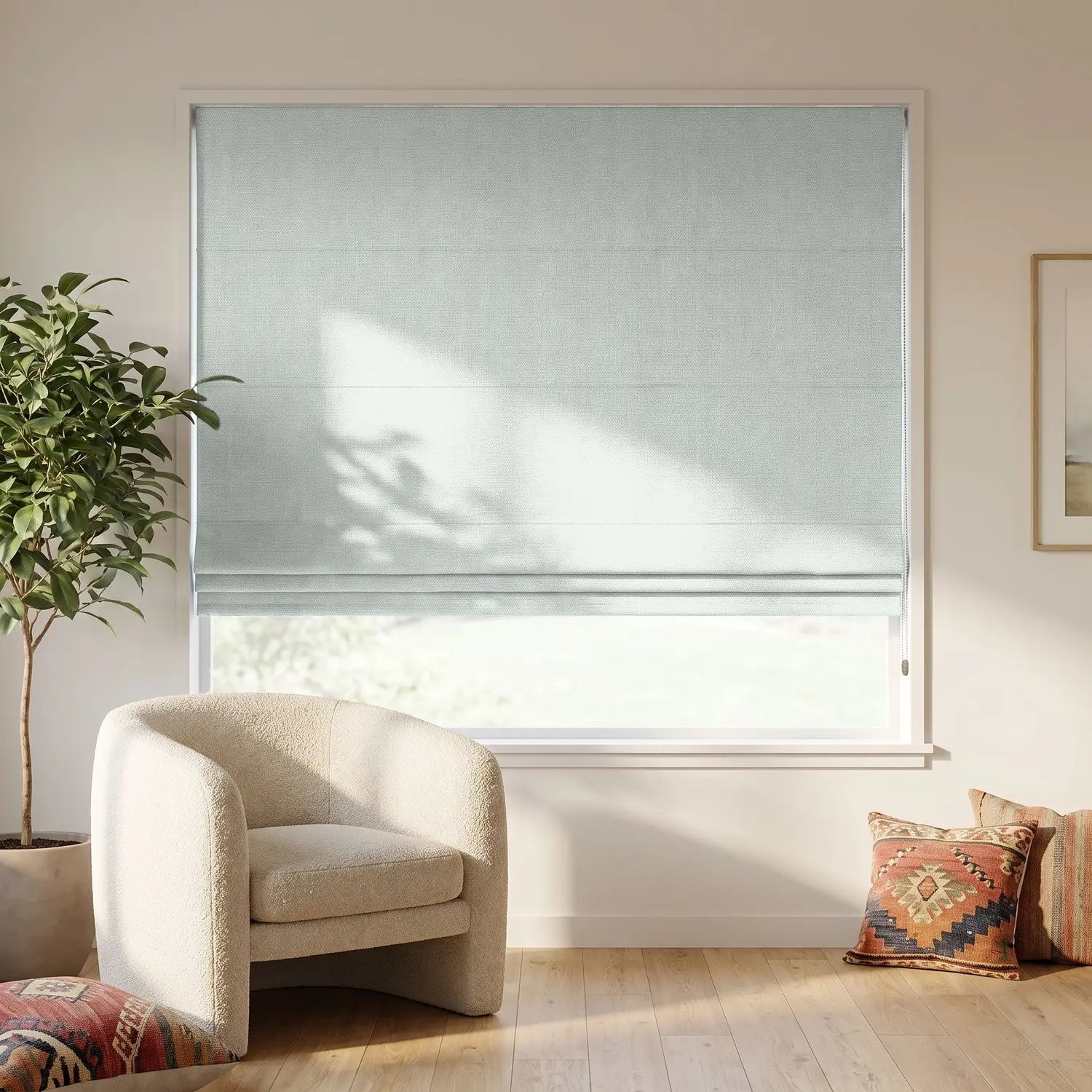 Custom Roman Shade - Ivory in room