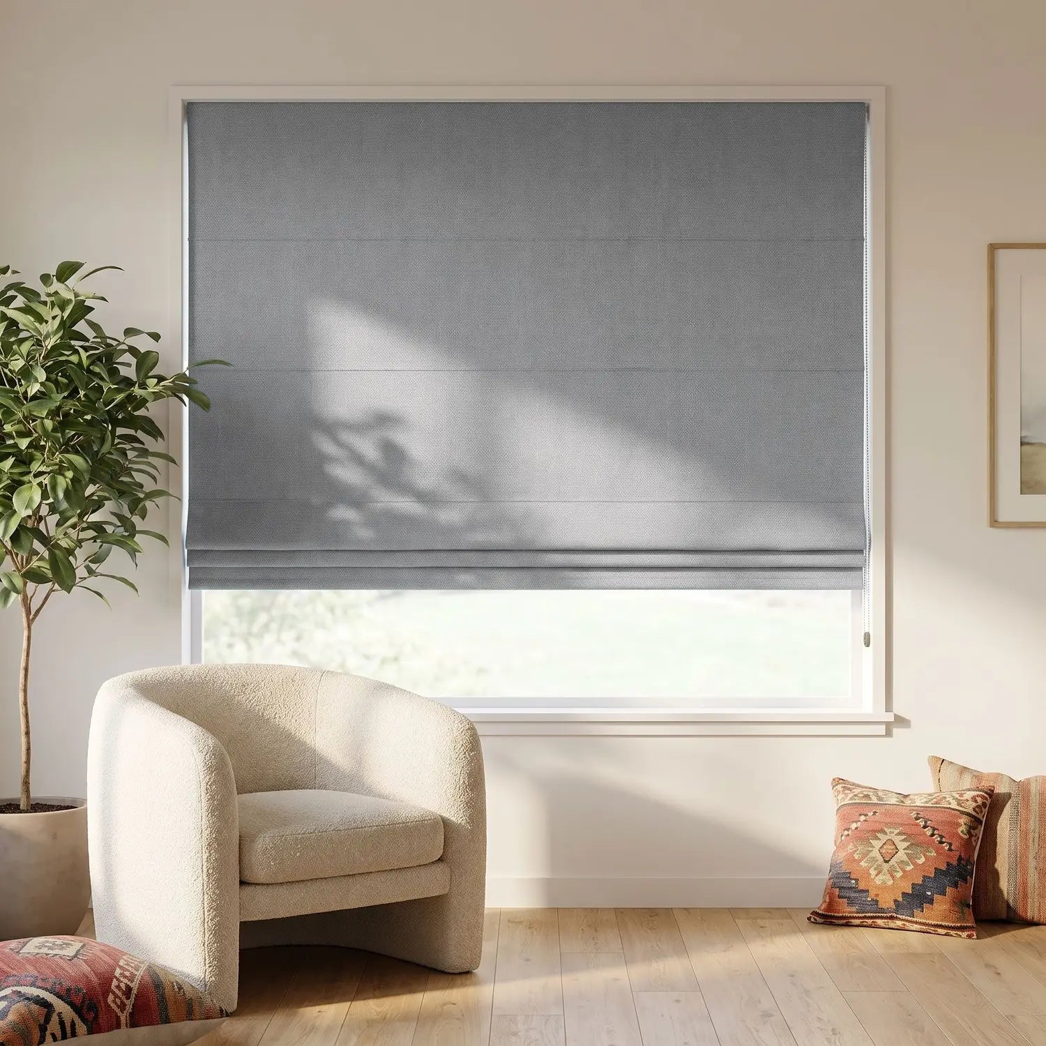 Custom Roman Shade - Sand Beige in room