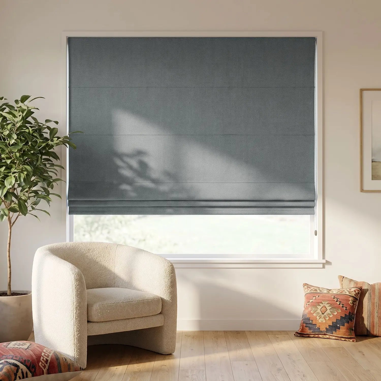 Custom Roman Shade - Warm Taupe in room