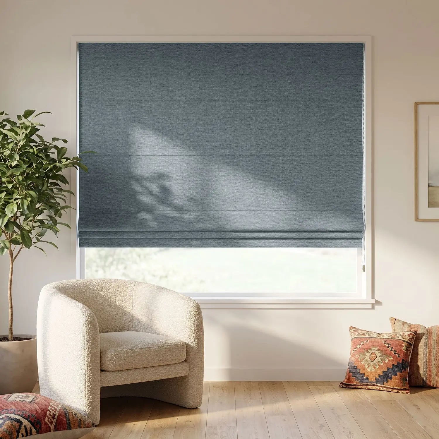 Custom Roman Shade - Ash Grey in room