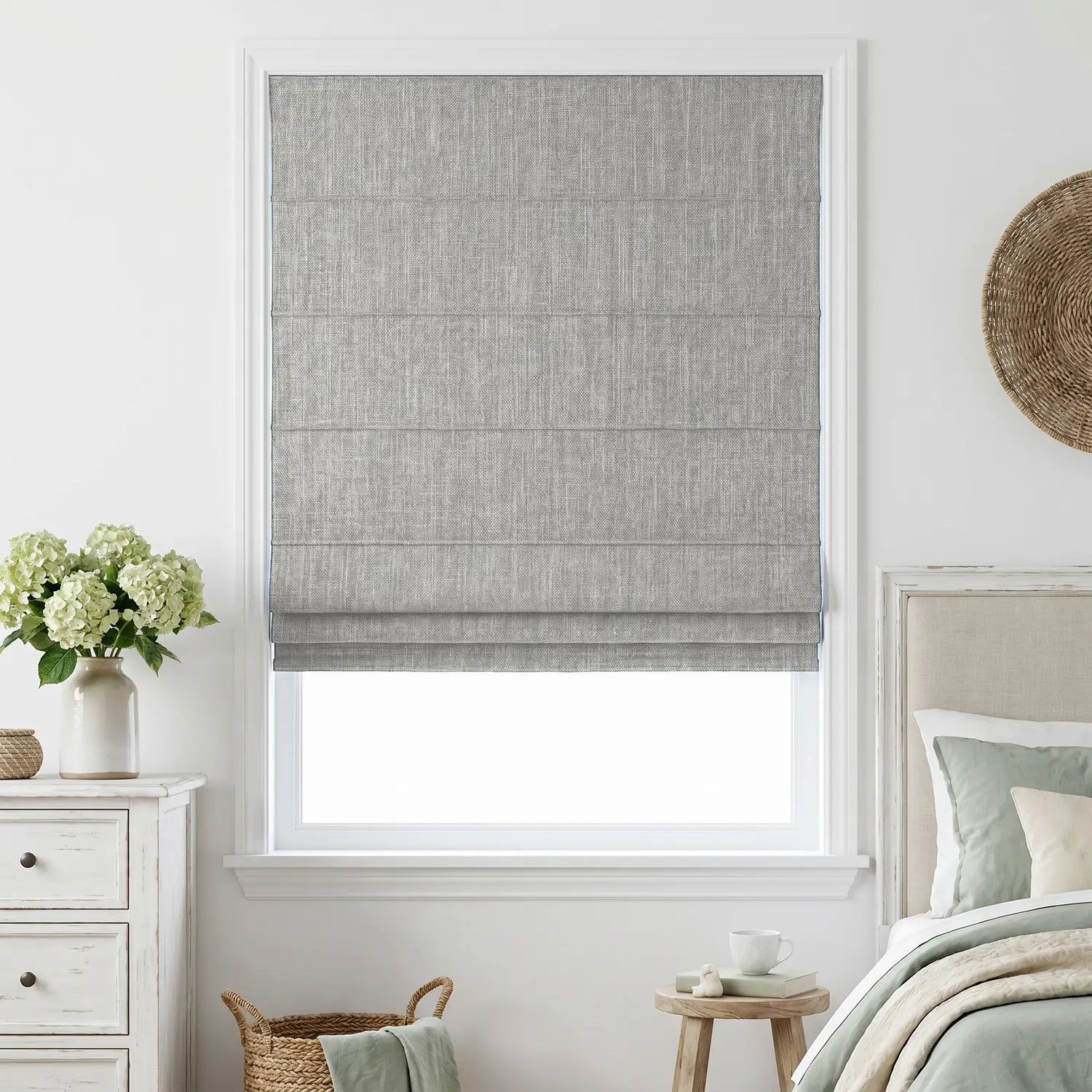Custom Roman Shade - Oat Beige in room