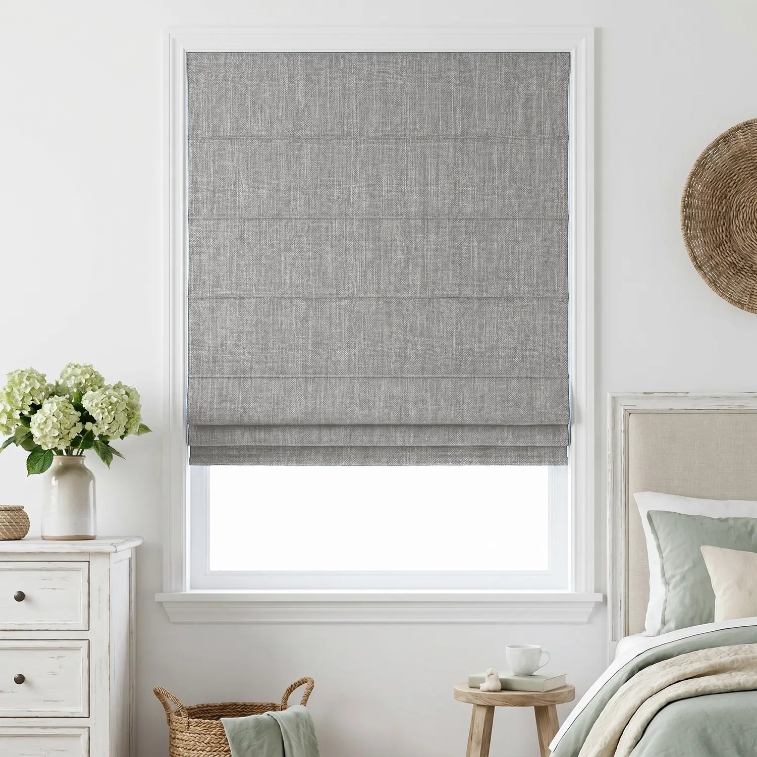 Custom Roman Shade - Sand Beige in room