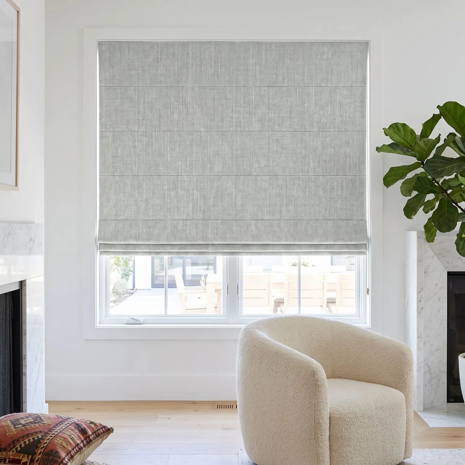 Custom Roman Shade - Oat Beige in room