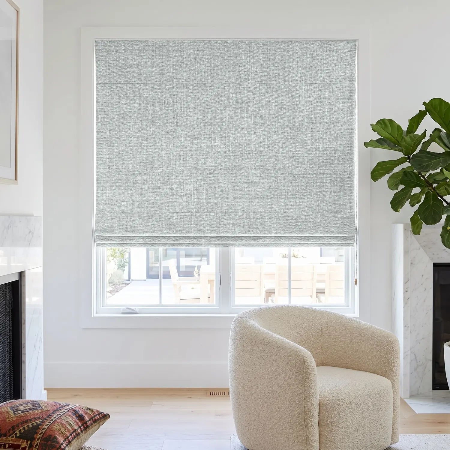 Custom Roman Shade - Pearl Grey in room