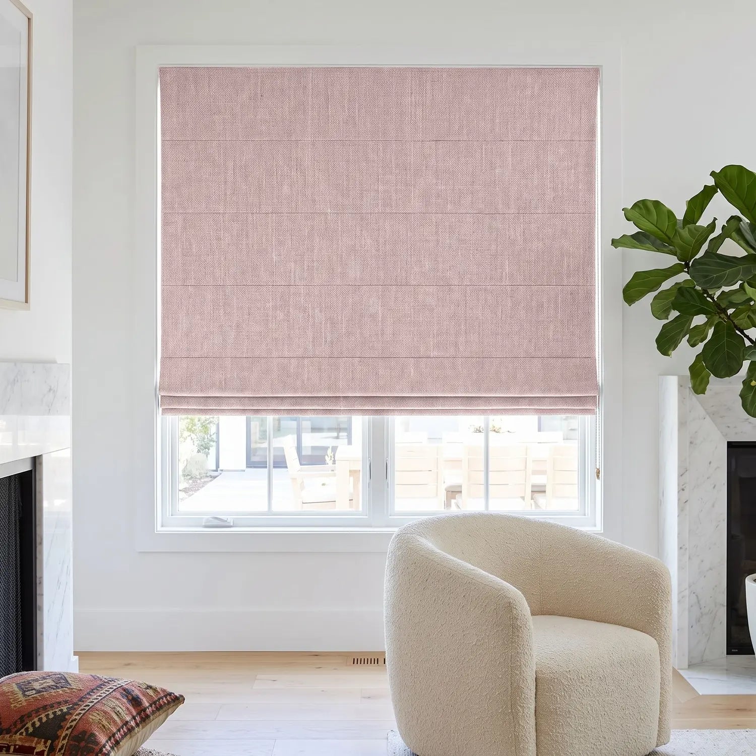 Custom Roman Shade - Blush Red in room
