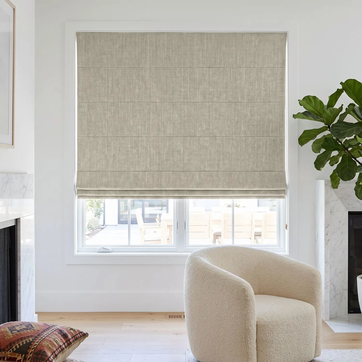 Custom Roman Shade - Sand Beige in room