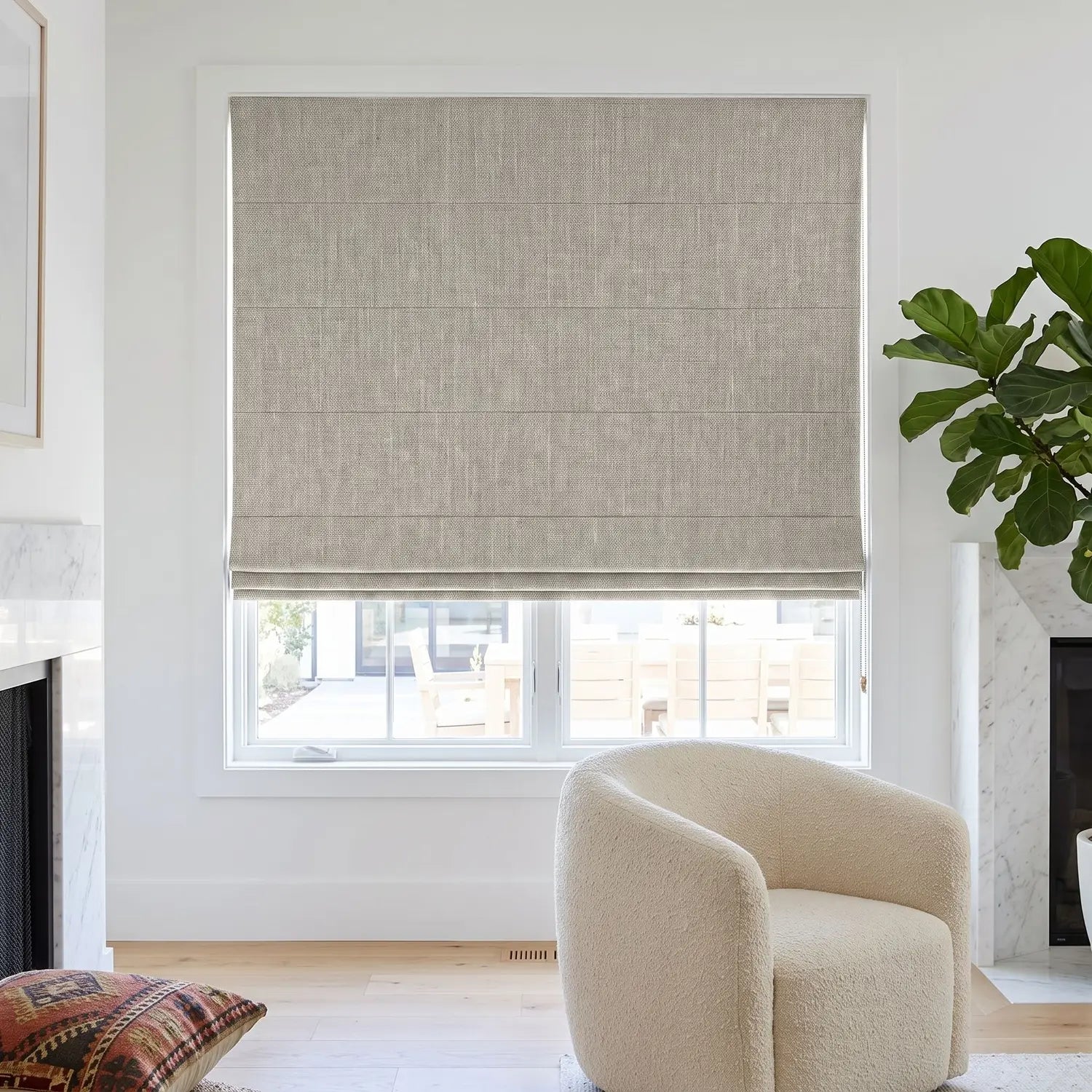 Custom Roman Shade - Greige in room