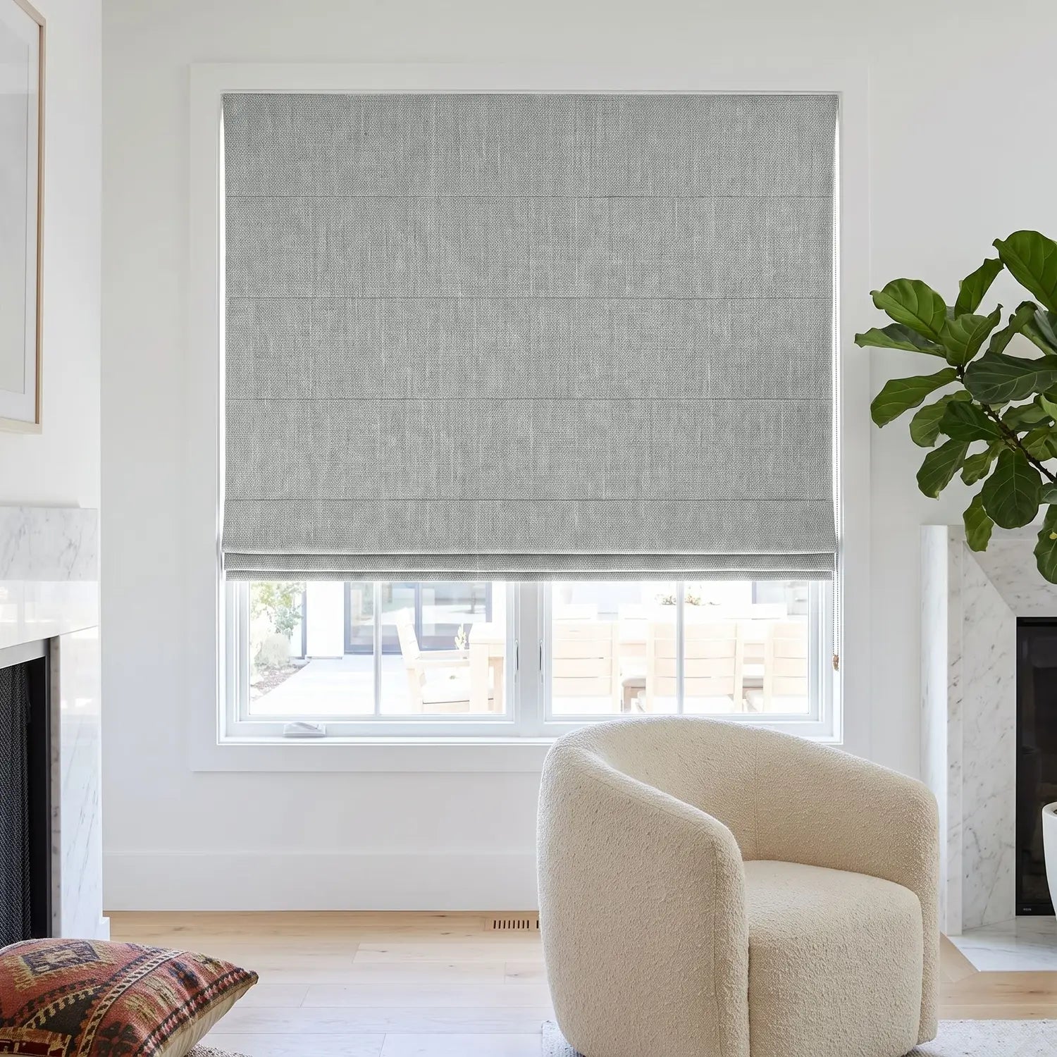 Custom Roman Shade - Silver Grey in room