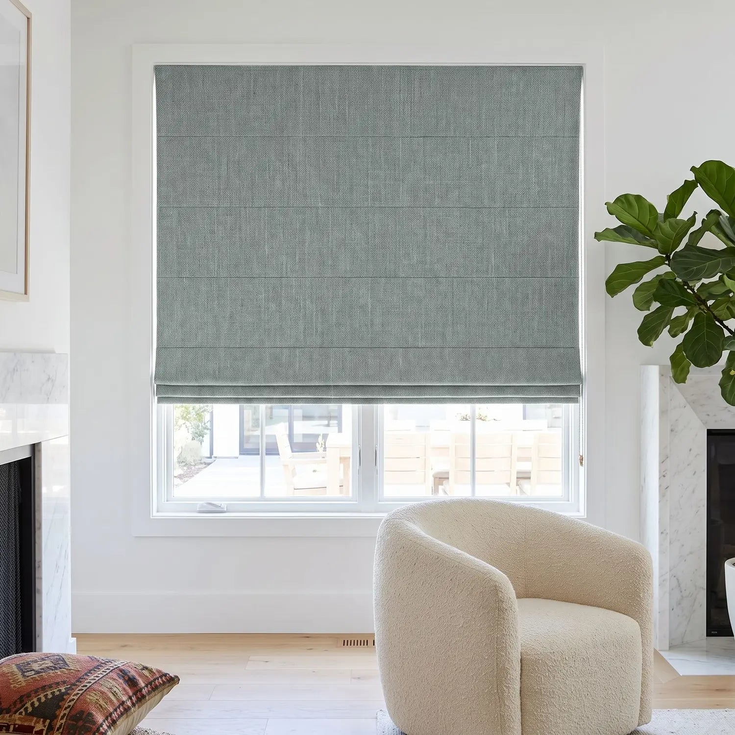 Custom Roman Shade - Ash Grey in room