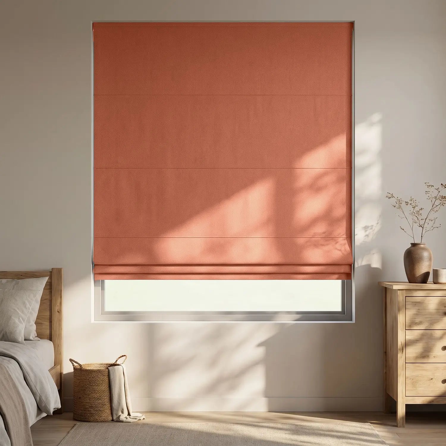 Custom Roman Shade - Blush Red in room