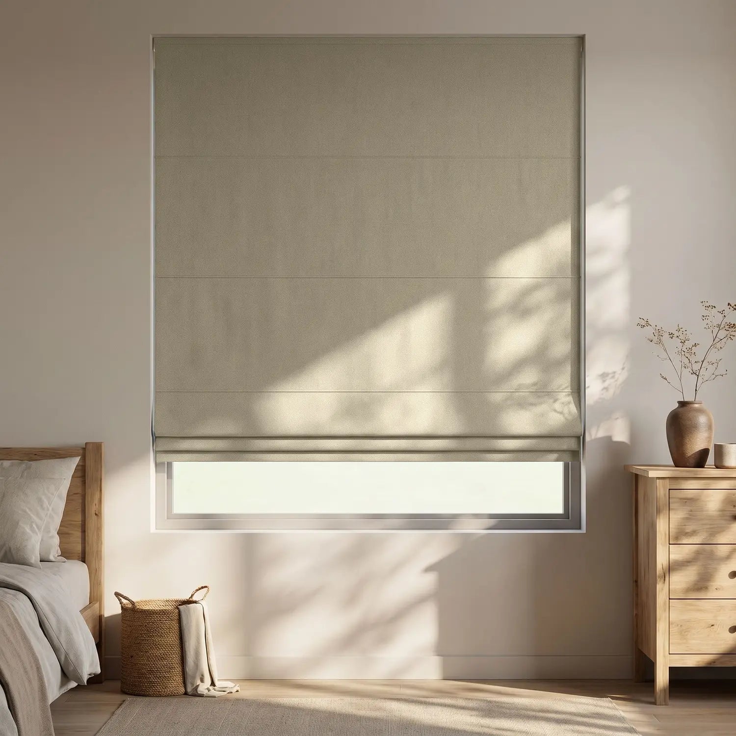 Custom Roman Shade - Peach Clay in room