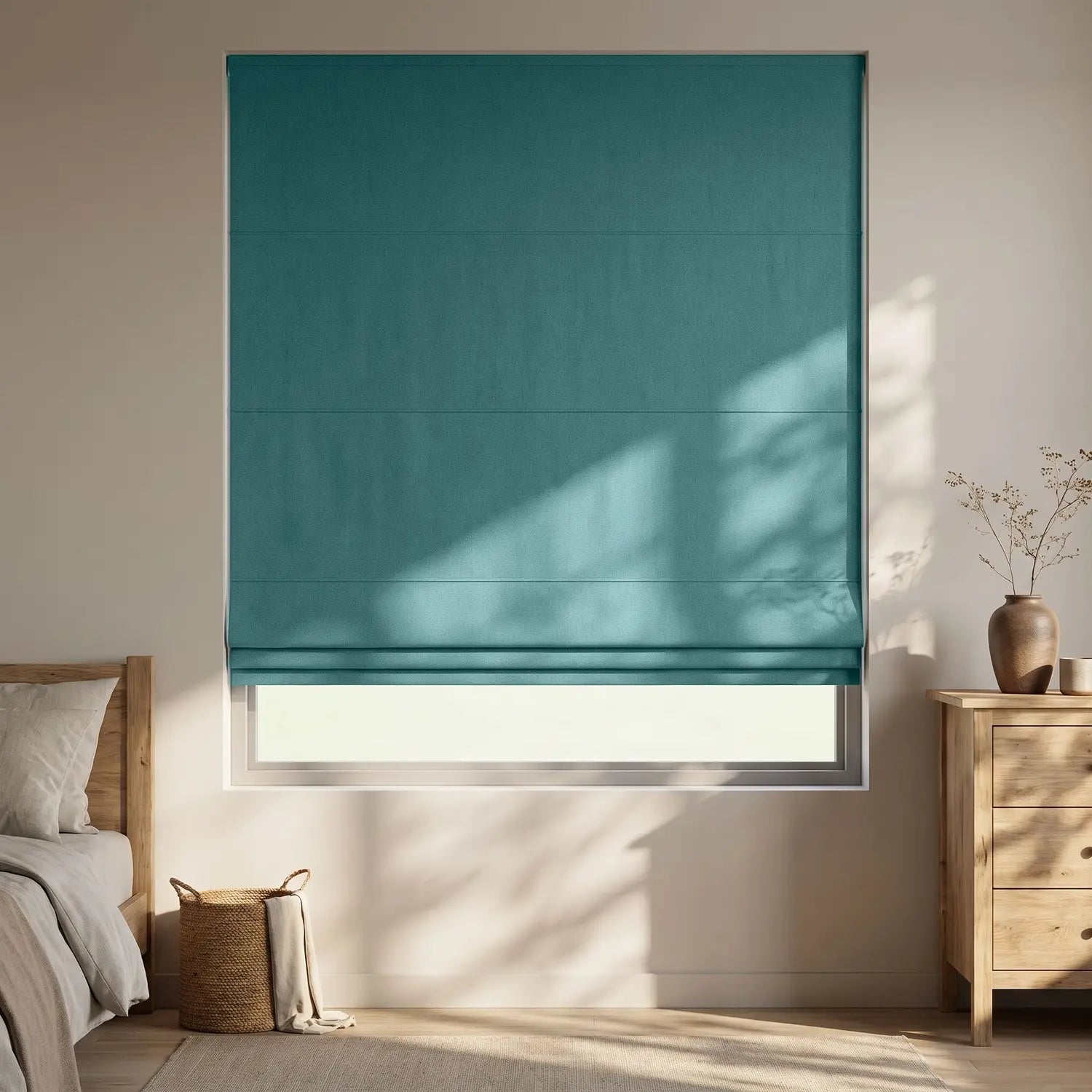 Custom Roman Shade - Aqua Mist in room